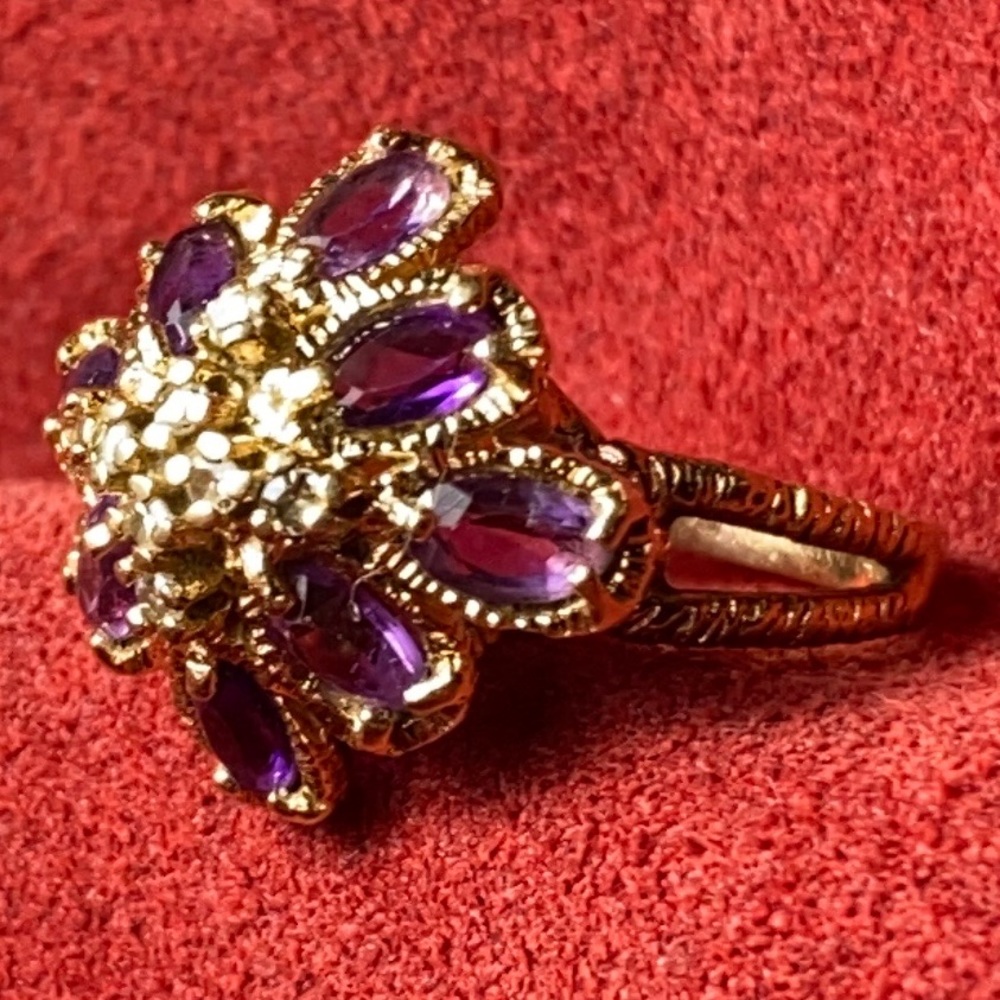 14K Gold Romany Amethyst & Diamond Cocktail Ring 5